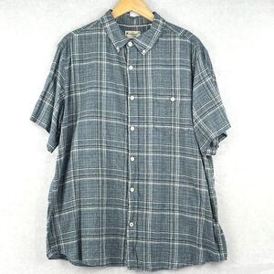 Weatherproof Vintage Shirt Mens XL Blue Plaid Washable Linen Short Sleeve Casual